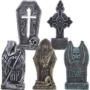 17” Halloween Decorations Outdoor Tombstones, 5 Pack Halloween Foam Graveyard